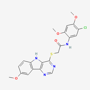molecular formula C21H19ClN4O4S B2950136 N-(5-chloro-2,4-dimethoxyphenyl)-2-({8-methoxy-5H-pyrimido[5,4-b]indol-4-yl}sulfanyl)acetamide CAS No. 1116019-06-7