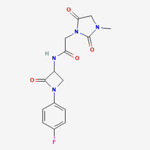 molecular formula C15H15FN4O4 B2950167 N-[1-(4-Fluorophenyl)-2-oxoazetidin-3-yl]-2-(3-methyl-2,5-dioxoimidazolidin-1-yl)acetamide CAS No. 2223731-87-9