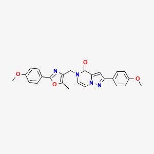 molecular formula C25H22N4O4 B2950242 2-(4-methoxyphenyl)-5-((2-(4-methoxyphenyl)-5-methyloxazol-4-yl)methyl)pyrazolo[1,5-a]pyrazin-4(5H)-one CAS No. 1359418-58-8