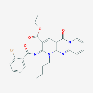 molecular formula C25H23BrN4O4 B2950243 ethyl 6-(2-bromobenzoyl)imino-7-butyl-2-oxo-1,7,9-triazatricyclo[8.4.0.03,8]tetradeca-3(8),4,9,11,13-pentaene-5-carboxylate CAS No. 442893-91-6