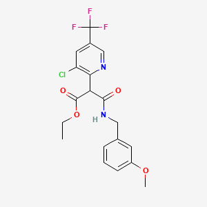 molecular formula C19H18ClF3N2O4 B2950253 ethyl 2-[3-chloro-5-(trifluoromethyl)pyridin-2-yl]-2-{[(3-methoxyphenyl)methyl]carbamoyl}acetate CAS No. 478063-74-0