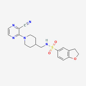 molecular formula C19H21N5O3S B2950305 N-((1-(3-cyanopyrazin-2-yl)piperidin-4-yl)methyl)-2,3-dihydrobenzofuran-5-sulfonamide CAS No. 1797219-16-9