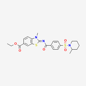 (E)-ethyl 3-methyl-2-((4-((2-methylpiperidin-1-yl)sulfonyl)benzoyl)imino)-2,3-dihydrobenzo[d]thiazole-6-carboxylate