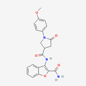 molecular formula C21H19N3O5 B2950368 N-(2-carbamoyl-1-benzofuran-3-yl)-1-(4-methoxyphenyl)-5-oxopyrrolidine-3-carboxamide CAS No. 886949-94-6