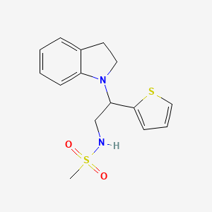 molecular formula C15H18N2O2S2 B2950457 N-(2-(indolin-1-yl)-2-(thiophen-2-yl)ethyl)methanesulfonamide CAS No. 898407-46-0