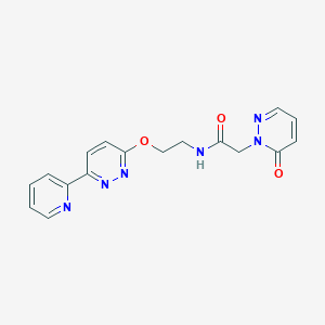 molecular formula C17H16N6O3 B2950497 2-(6-oxopyridazin-1(6H)-yl)-N-(2-((6-(pyridin-2-yl)pyridazin-3-yl)oxy)ethyl)acetamide CAS No. 1351590-44-7
