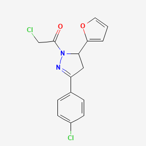 molecular formula C15H12Cl2N2O2 B2950498 2-chloro-1-[3-(4-chlorophenyl)-5-(furan-2-yl)-4,5-dihydro-1H-pyrazol-1-yl]ethan-1-one CAS No. 380196-88-3