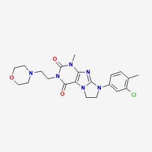 molecular formula C21H25ClN6O3 B2950684 8-(3-Chloro-4-methylphenyl)-1-methyl-3-(2-morpholin-4-ylethyl)-1,3,5-trihydroi midazolidino[1,2-h]purine-2,4-dione CAS No. 919032-37-4