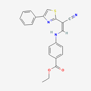 molecular formula C21H17N3O2S B2950720 (Z)-ethyl 4-((2-cyano-2-(4-phenylthiazol-2-yl)vinyl)amino)benzoate CAS No. 1321664-35-0