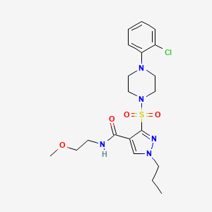 molecular formula C20H28ClN5O4S B2950758 3-{[4-(2-chlorophenyl)piperazin-1-yl]sulfonyl}-N-(2-methoxyethyl)-1-propyl-1H-pyrazole-4-carboxamide CAS No. 1251695-55-2