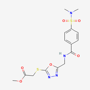 molecular formula C15H18N4O6S2 B2950766 methyl 2-((5-((4-(N,N-dimethylsulfamoyl)benzamido)methyl)-1,3,4-oxadiazol-2-yl)thio)acetate CAS No. 921157-35-9