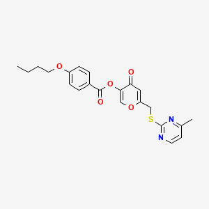 6-(((4-methylpyrimidin-2-yl)thio)methyl)-4-oxo-4H-pyran-3-yl 4-butoxybenzoate