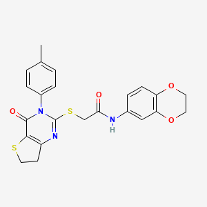 molecular formula C23H21N3O4S2 B2950993 N-(2,3-dihydrobenzo[b][1,4]dioxin-6-yl)-2-((4-oxo-3-(p-tolyl)-3,4,6,7-tetrahydrothieno[3,2-d]pyrimidin-2-yl)thio)acetamide CAS No. 686771-44-8