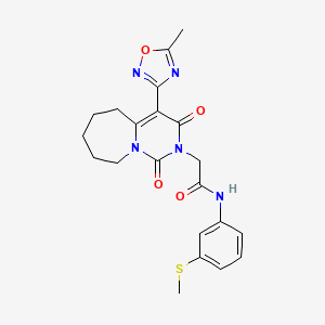 molecular formula C21H23N5O4S B2951035 2-[4-(5-methyl-1,2,4-oxadiazol-3-yl)-1,3-dioxo-1H,2H,3H,5H,6H,7H,8H,9H-pyrimido[1,6-a]azepin-2-yl]-N-[3-(methylsulfanyl)phenyl]acetamide CAS No. 1775444-74-0