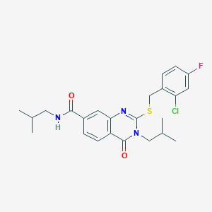 molecular formula C24H27ClFN3O2S B2951048 2-((2-chloro-4-fluorobenzyl)thio)-N,3-diisobutyl-4-oxo-3,4-dihydroquinazoline-7-carboxamide CAS No. 1115382-77-8