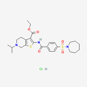 molecular formula C26H36ClN3O5S2 B2951055 Ethyl 2-(4-(azepan-1-ylsulfonyl)benzamido)-6-isopropyl-4,5,6,7-tetrahydrothieno[2,3-c]pyridine-3-carboxylate hydrochloride CAS No. 1216671-62-3