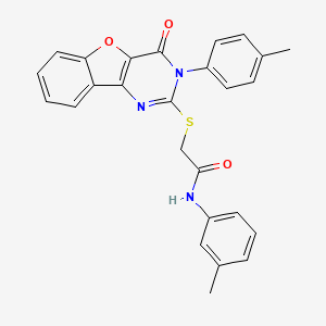 molecular formula C26H21N3O3S B2951056 2-((4-oxo-3-(p-tolyl)-3,4-dihydrobenzofuro[3,2-d]pyrimidin-2-yl)thio)-N-(m-tolyl)acetamide CAS No. 872208-06-5