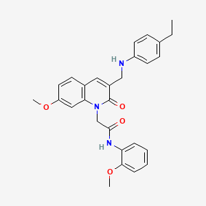 molecular formula C28H29N3O4 B2951062 2-(3-(((4-ethylphenyl)amino)methyl)-7-methoxy-2-oxoquinolin-1(2H)-yl)-N-(2-methoxyphenyl)acetamide CAS No. 894558-66-8