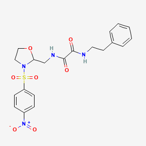 molecular formula C20H22N4O7S B2951064 N1-((3-((4-nitrophenyl)sulfonyl)oxazolidin-2-yl)methyl)-N2-phenethyloxalamide CAS No. 868982-18-7