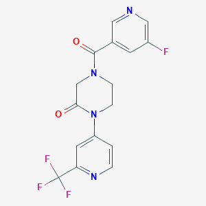molecular formula C16H12F4N4O2 B2951066 4-(5-Fluoropyridine-3-carbonyl)-1-[2-(trifluoromethyl)pyridin-4-yl]piperazin-2-one CAS No. 2380099-12-5