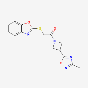 molecular formula C15H14N4O3S B2951076 2-(Benzo[d]oxazol-2-ylthio)-1-(3-(3-methyl-1,2,4-oxadiazol-5-yl)azetidin-1-yl)ethanone CAS No. 1286714-32-6