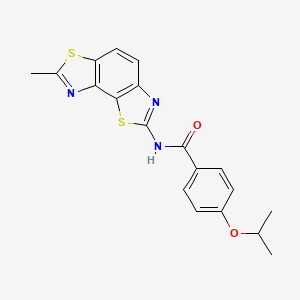 molecular formula C19H17N3O2S2 B2951112 N-{11-methyl-3,10-dithia-5,12-diazatricyclo[7.3.0.0^{2,6}]dodeca-1(9),2(6),4,7,11-pentaen-4-yl}-4-(propan-2-yloxy)benzamide CAS No. 361170-94-7