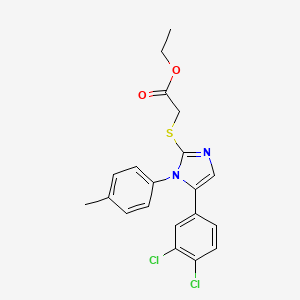 molecular formula C20H18Cl2N2O2S B2951114 ethyl 2-((5-(3,4-dichlorophenyl)-1-(p-tolyl)-1H-imidazol-2-yl)thio)acetate CAS No. 1207038-81-0