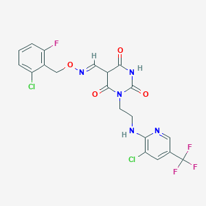 molecular formula C20H15Cl2F4N5O4 B2951116 1-(2-{[3-chloro-5-(trifluoromethyl)-2-pyridinyl]amino}ethyl)-2,4,6-trioxohexahydro-5-pyrimidinecarbaldehyde O-(2-chloro-6-fluorobenzyl)oxime CAS No. 339101-14-3