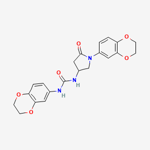 molecular formula C21H21N3O6 B2951119 1-(2,3-Dihydrobenzo[b][1,4]dioxin-6-yl)-3-(1-(2,3-dihydrobenzo[b][1,4]dioxin-6-yl)-5-oxopyrrolidin-3-yl)urea CAS No. 894040-64-3