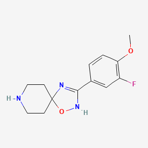 molecular formula C13H16FN3O2 B2951135 3-(3-Fluoro-4-methoxyphenyl)-1-oxa-2,4,8-triazaspiro[4.5]dec-2-ene CAS No. 1370595-16-6