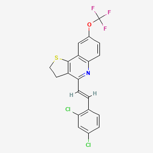molecular formula C20H12Cl2F3NOS B2951136 4-[(E)-2-(2,4-dichlorophenyl)ethenyl]-8-(trifluoromethoxy)-2,3-dihydrothieno[3,2-c]quinoline CAS No. 866133-29-1