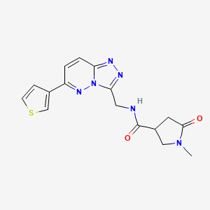 molecular formula C16H16N6O2S B2951142 1-甲基-5-氧代-N-((6-(噻吩-3-基)-[1,2,4]三唑并[4,3-b]嘧啶-3-基)甲基)吡咯烷-3-甲酰胺 CAS No. 1903631-67-3
