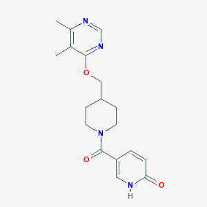 molecular formula C18H22N4O3 B2951182 5-(4-(((5,6-dimethylpyrimidin-4-yl)oxy)methyl)piperidine-1-carbonyl)pyridin-2(1H)-one CAS No. 2309706-97-4