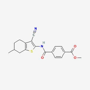 molecular formula C19H18N2O3S B2951188 Methyl 4-[(3-cyano-6-methyl-4,5,6,7-tetrahydro-1-benzothiophen-2-yl)carbamoyl]benzoate CAS No. 391877-01-3