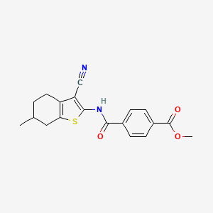 molecular formula C19H18N2O3S B2951188 Methyl 4-((3-cyano-6-methyl-4,5,6,7-tetrahydrobenzo[b]thiophen-2-yl)carbamoyl)benzoate CAS No. 391877-01-3