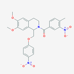 molecular formula C26H25N3O8 B2951193 (6,7-dimethoxy-1-((4-nitrophenoxy)methyl)-3,4-dihydroisoquinolin-2(1H)-yl)(4-methyl-3-nitrophenyl)methanone CAS No. 449765-94-0
