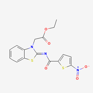 molecular formula C16H13N3O5S2 B2951292 ethyl 2-[(2Z)-2-[(5-nitrothiophene-2-carbonyl)imino]-2,3-dihydro-1,3-benzothiazol-3-yl]acetate CAS No. 1164506-51-7