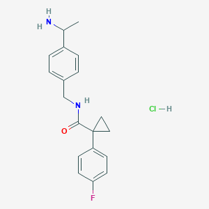 molecular formula C19H22ClFN2O B2951342 N-[[4-(1-Aminoethyl)phenyl]methyl]-1-(4-fluorophenyl)cyclopropane-1-carboxamide;hydrochloride CAS No. 2445785-93-1