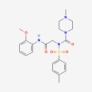 molecular formula C22H28N4O5S B2951344 N-(2-((2-methoxyphenyl)amino)-2-oxoethyl)-4-methyl-N-tosylpiperazine-1-carboxamide CAS No. 899991-31-2
