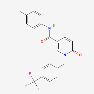 molecular formula C21H17F3N2O2 B2951444 N-(4-methylphenyl)-6-oxo-1-{[4-(trifluoromethyl)phenyl]methyl}-1,6-dihydropyridine-3-carboxamide CAS No. 946312-15-8
