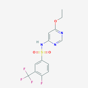 molecular formula C13H11F4N3O3S B2951467 N-(6-ethoxypyrimidin-4-yl)-4-fluoro-3-(trifluoromethyl)benzene-1-sulfonamide CAS No. 1421584-99-7