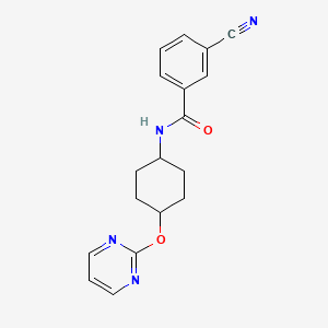 molecular formula C18H18N4O2 B2951514 3-cyano-N-((1r,4r)-4-(pyrimidin-2-yloxy)cyclohexyl)benzamide CAS No. 2034318-14-2