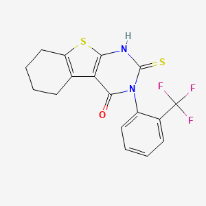 molecular formula C17H13F3N2OS2 B2951592 5-Sulfanyl-4-[2-(trifluoromethyl)phenyl]-8-thia-4,6-diazatricyclo[7.4.0.0,2,7]trideca-1(9),2(7),5-trien-3-one CAS No. 721418-50-4