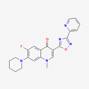 molecular formula C22H20FN5O2 B2951630 6-fluoro-1-methyl-7-(piperidin-1-yl)-3-(3-(pyridin-2-yl)-1,2,4-oxadiazol-5-yl)quinolin-4(1H)-one CAS No. 1111044-00-8