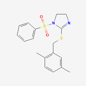 molecular formula C18H20N2O2S2 B2951643 1-(Benzenesulfonyl)-2-[(2,5-dimethylphenyl)methylsulfanyl]-4,5-dihydroimidazole CAS No. 868217-90-7