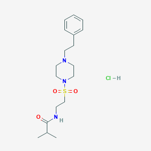 molecular formula C18H30ClN3O3S B2951672 N-(2-((4-phenethylpiperazin-1-yl)sulfonyl)ethyl)isobutyramide hydrochloride CAS No. 1330278-77-7
