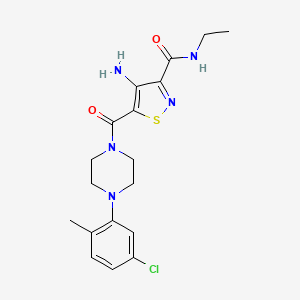molecular formula C18H22ClN5O2S B2951690 4-amino-5-[4-(5-chloro-2-methylphenyl)piperazine-1-carbonyl]-N-ethyl-1,2-thiazole-3-carboxamide CAS No. 1286699-73-7