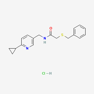 molecular formula C18H21ClN2OS B2951733 2-(benzylsulfanyl)-N-[(6-cyclopropylpyridin-3-yl)methyl]acetamide hydrochloride CAS No. 2320537-36-6