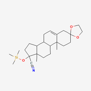 molecular formula C25H39NO3Si B2951743 9a,11a-dimethyl-1-[(trimethylsilyl)oxy]-1,2,3,3a,3b,4,6,8,9,9a,9b,10,11,11a-tetradecahydrospiro[cyclopenta[a]phenanthrene-7,2'-[1,3]dioxolane]-1-carbonitrile CAS No. 1260372-73-3