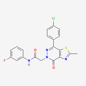 molecular formula C20H14ClFN4O2S B2951749 2-(7-(4-chlorophenyl)-2-methyl-4-oxothiazolo[4,5-d]pyridazin-5(4H)-yl)-N-(3-fluorophenyl)acetamide CAS No. 941942-74-1